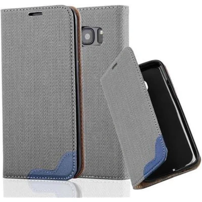 Afbeelding van Cadorabo Hoesje geschikt voor Samsung Galaxy S7 EDGE in GRIJS BLAUW Beschermhoes met standfunctie en kaartvak bastlook Book Case Cover Etui