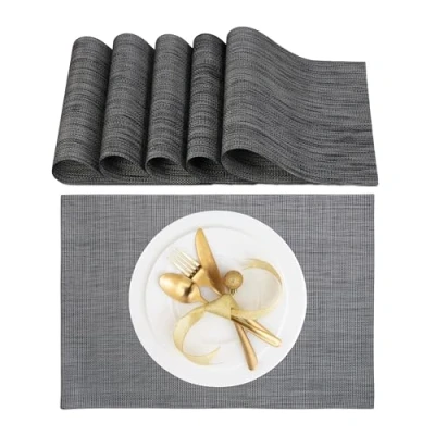 Afbeelding van placemat set van 6 45x30 cm afwasbaar hittebestendig onderlegger antraciet