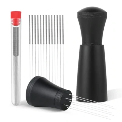 Afbeelding van Wdt Tool Afneembare koffiedispenser Espresso aluminium dispenser met houder en 7 naalden 0,35 mm, 13 reservenaalden inbegrepen, ideaal voor barmannen (zwart)