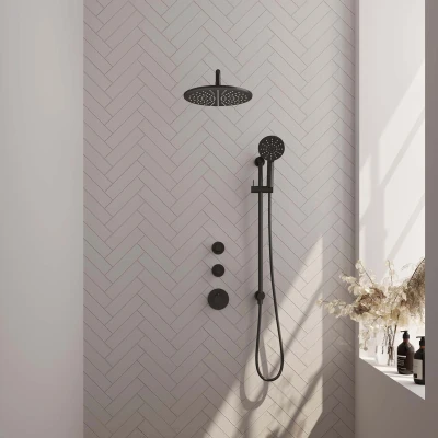 Afbeelding van Brauer Black Edition Regendouchesets inbouw hoofddouche 30cm Wandarm glijstang met inbouwdeel Gladde knoppen handdouche Rond 1 stand mat