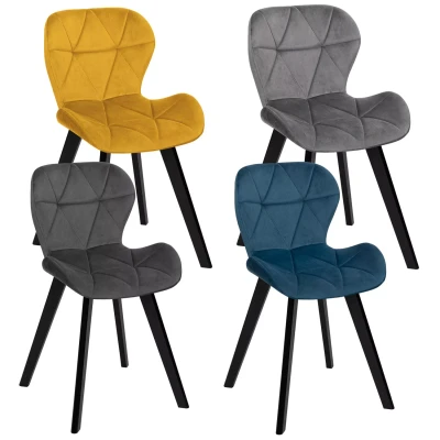 Afbeelding van Lot de 4 chaises ROBINE en velours mix color bleu, gris foncé, clair et jaune