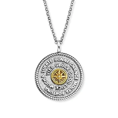 Afbeelding van Engelsrufer Dames halsketting Aloha van sterling zilver met ronde tweekleurige talisman hanger karabijnsluiting in drie lengtes verstelbaar nikkelvrij