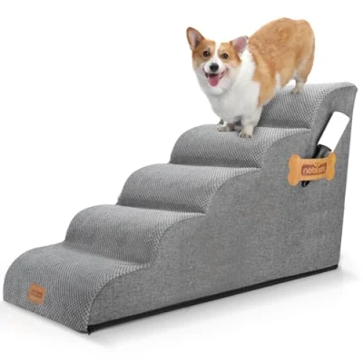 Afbeelding van Nobleza Hondentrap Hondentrapje voor Honden 33D materiaal opstapje 5 treden 40 x 84 57 cm extra stevig en comfortabel Grijs