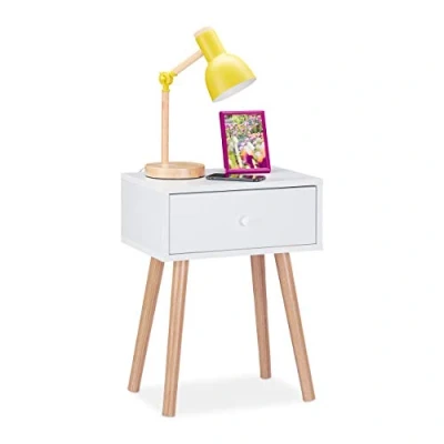 Afbeelding van Relaxdays nachtkastje met lade bijzettafel modern halkastje bijzetkast Scandinavisch