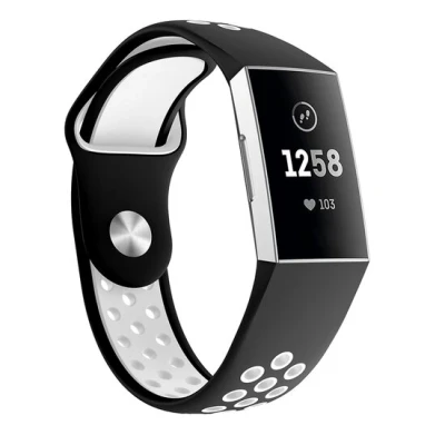 Afbeelding van Fitbit Charge 3 &amp; 4 siliconen DOT bandje Wit / Zwart Maat: Small