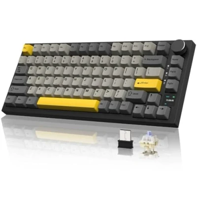 Image de YINDIAO AK820PRO Clavier Mécanique avec écran Smart TFT et Knob,Sans Fil 2,4G/BT5.1/USB C Filaire,Disposition ANSI 75%,Hot Swappable,Rétroéclairage RVB,Gift Switches Linéaire,pour PC,MAC (Gris)