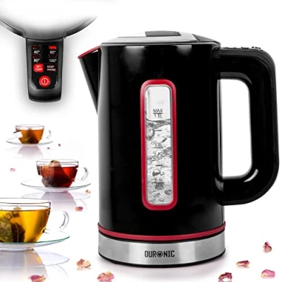 Afbeelding van Duronic EK30 BK Elektrische waterkoker, 3000 W, instelbare temperatuur 40 graden, 60 80 100 1,5 l met antikalkfilter, zichtbaar waterniveau, warmhoudfunctie,