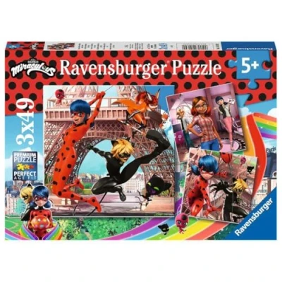 Afbeelding van Ravensburger puzzel Miraculous Heroes Lady Bug and Cat Noir 3x49 stukjes kinderpuzzel