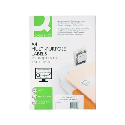 Afbeelding van Q Connect 210 x 297 mm A4 multifunctionele etiketten (100 vellen)