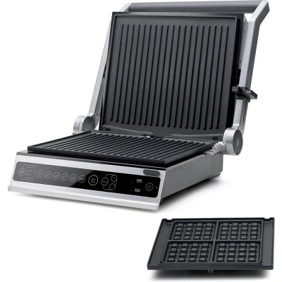 Afbeelding van Solis Wafel &amp; Contactgrill Pro Grill Apparaat met Verwisselbare Platen 5 Grillprogramma&#039;s Tosti Wafelijzer Panini RVS