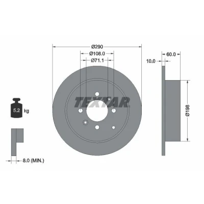 Afbeelding van TEXTAR PRO 92080703 Remschijf 290 10 04/07 108 volledig Gecoat Zonder wielbevestigingsbout, wielnaaf PEUGEOT: 406 Coupe, Estate, Saloon