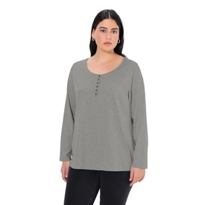 Image de Ulla Popken Chemisier basique pour femme, gris clair mélangé, 54 56 EU, Mélange de clair.,