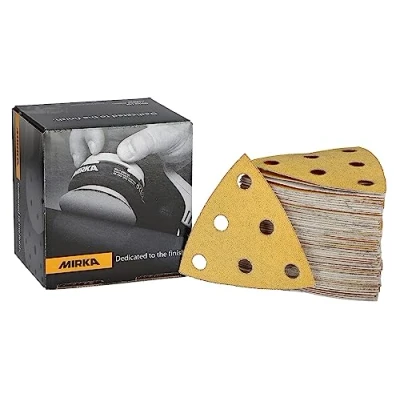 Afbeelding van Mirka Gold 100 stuks universele slijpdriehoeken 93 x mm / 6 gaten/korrel P120 voor het slijpen van gips, spatel, spaanplaat, hout, lak