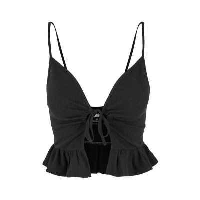 Afbeelding van Urban Classics Waffle Ruffle Top, Dames, Maat: 5XL, Black
