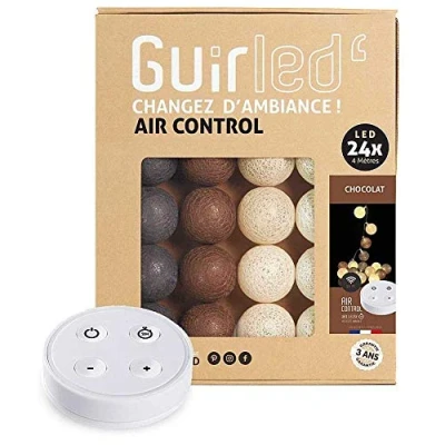 Afbeelding van Guirled Guirlande lumineuse boules coton LED USB Télécommande sans fil Veilleuse bébé 2h Adaptateur secteur double 2A inclus 4 intensités 24 2.4m Chocolat