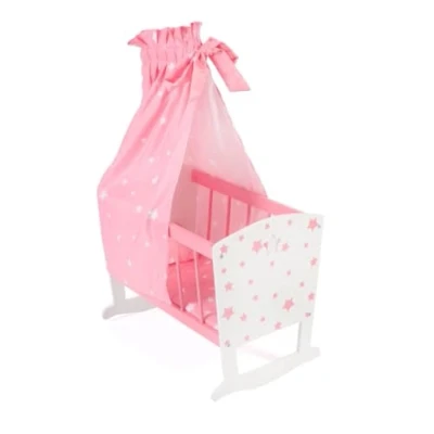 Afbeelding van Bayer Chic 2000 Wieg voor poppen tot 46 cm, poppenbed, poppenmeubels, roze sterren, 31 x 50 72 cm