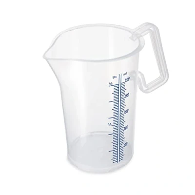 Afbeelding van Thermohauser maatbeker met gesloten handgreep, 500 ml, PP kunststof, blauwe schaal in liter en milliliter, 8300040083