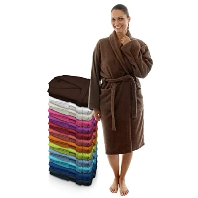 Afbeelding van LEBENGOOD Uniseks badjas voor dames en heren, 100% katoen, Amerikaanse badstof, 400 g, met riem, zakken, douche, zachte badjas, handdoek, Chocolade