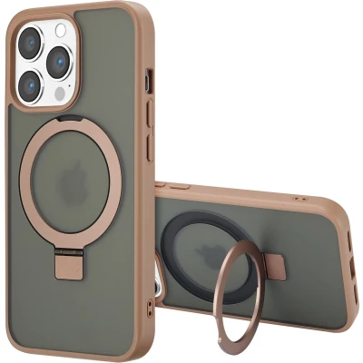 Afbeelding van Accezz Hoesje Geschikt voor iPhone 13 Pro Ring Stand Backcover MagSafe bruin