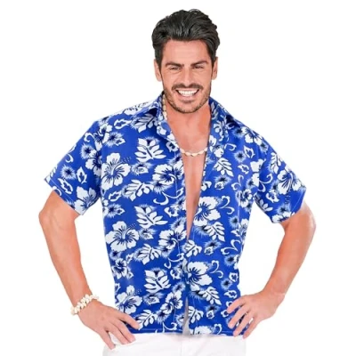 Afbeelding van Widmann Hawaii &amp; Carribean Tropisch Kostuum Shirt Blauw Man Medium / Large Carnavalskleding Verkleedkleding