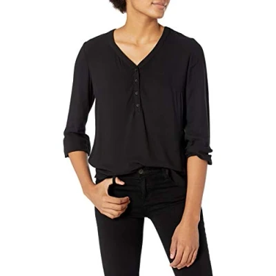 Image de Amazon Essentials Chemise Boutonnée à Manches 3/4 Women&#039;s, Noir, XL