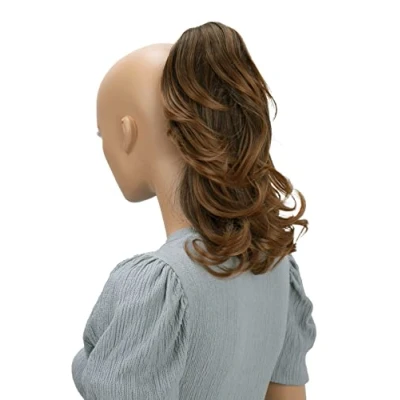 Afbeelding van PRETTYSHOP 30 cm haarstukje met vlinderclip paardenstaart vlecht haarverlengingen volumineus golvend mix bruin H96
