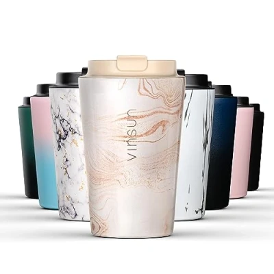 Afbeelding van Vinsun thermosbeker van roestvrij staal, 350 ml, voor koffie en thee met deksel, lekvrij, dubbelwandig, BPA vrij, beker om mee te nemen (reizen, auto, werk)