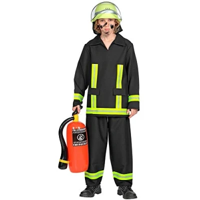 Afbeelding van Widmann Brandweer Kostuum Brandweerman Feuerwehr Huizenhoge Vlammen Jongen Geel, Zwart Maat 116 Carnavalskleding Verkleedkleding