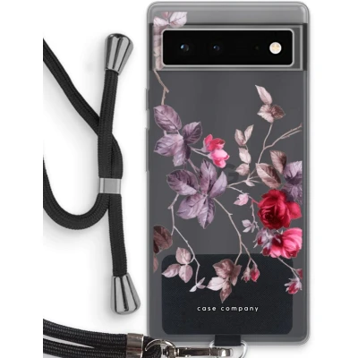 Afbeelding van Case Company® hoesje met Koord geschikt voor Google Pixel 6 Mooie bloemen Telefoonhoesje Zwart Bescherming aan alle Kanten en Over de Schermrand
