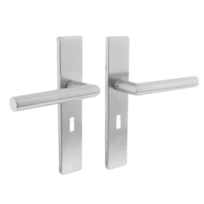 Afbeelding van Intersteel Deurkruk Hoek 90 op rechthoekig schild sleutelgat 56 mm rvs geborsteld