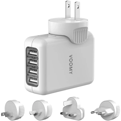 Afbeelding van Voomy Reisstekker Wereld 4 USB Poorten Wit