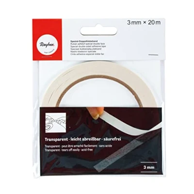 Afbeelding van Rayher Hobby 30069000 plakband, dubbelzijdig, transparant, extra sterk, 3 mm, 20 m, dubbelzijdig voor scrapbooking en decoratie, van papier, transparant