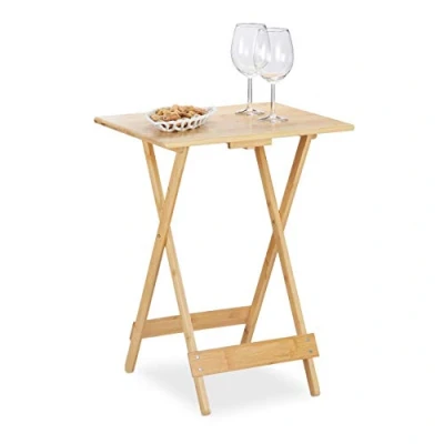 Afbeelding van relaxdays Klaptafel, bamboe, voor woonkamer, balkon en terras, h x b d: 63,5 48 38 cm, onderlegger, opvouwbaar, naturel