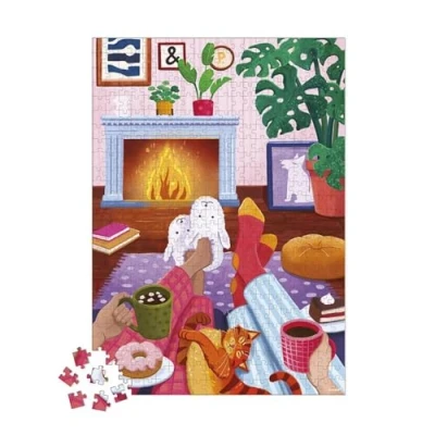 Afbeelding van Janod Puzzel 500 stukjes voor volwassenen, jongeren, kinderen, avond bij het vuur, ontwikkelt geduld en behendigheid, Europese productie, plantaardige inkt FSC gecertificeerd, vanaf 8 jaar, J02495,
