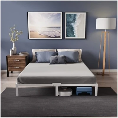 Afbeelding van Dreamzie Bed 160 x 200 cm, met lattenbodem, metaal, bedframe voor matras, hoogte 35 grote opbergruimte, eenvoudig te monteren en stabiel, wit