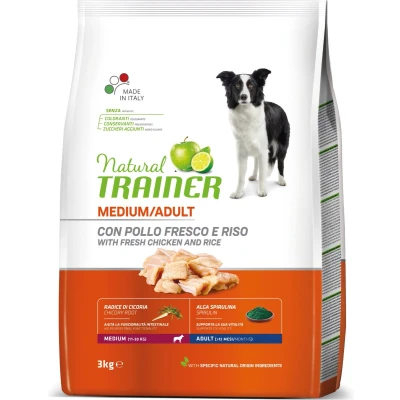 Afbeelding van Natural Trainer Dog Adult Medium Chicken / Rice 3 KG (406187)