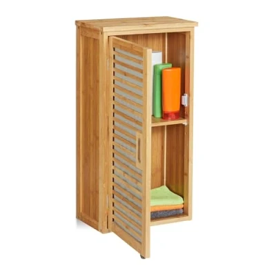Afbeelding van Relaxdays hangkast badkamer kast hangend bamboe bovenkast badkamerkast