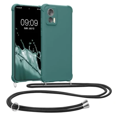 Afbeelding van kwmobile telefoonhoesjegeschikt voor Motorola Edge 30 Neo Hoesje van siliconen met telefoonkoord In petrol