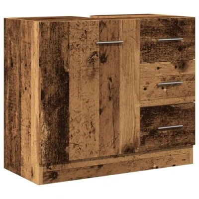 Afbeelding van Wastafelkast 63x30x54 cm bewerkt hout oud houtkleurig