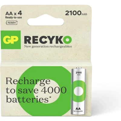 Afbeelding van GP ReCyko Rechargeable AA batterijen Oplaadbare (2100mAh) 4 stuks