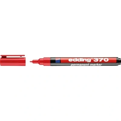Afbeelding van edding 370 permanent marker rood 1 stift fijne ronde punt mm watervast, sneldrogend multi marker, universele voor karton, kunststof, hout, metaal, glas, steen, linnen