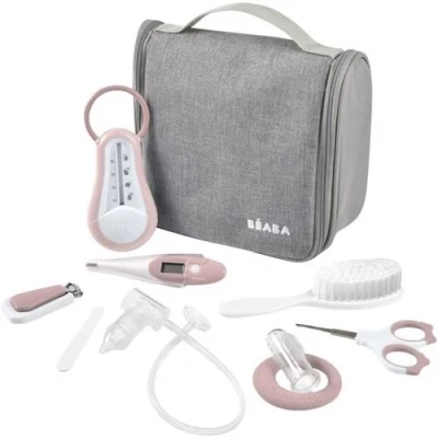 Image de BÉABA Trousse de toilette nomade bébé, 9 accessoires, Old pink