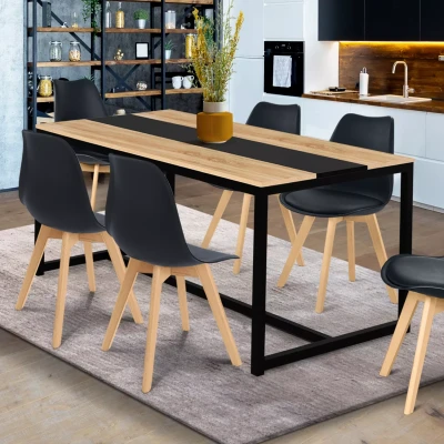 Afbeelding van Table à manger DOVER 6 personnes bande centrale noire design industriel 150 cm