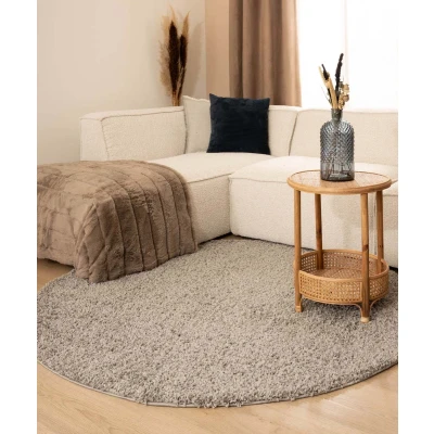 Afbeelding van Hoogpolig Vloerkleed Shaggy Trend Effen Rond Lichtgrijs 120 Cm