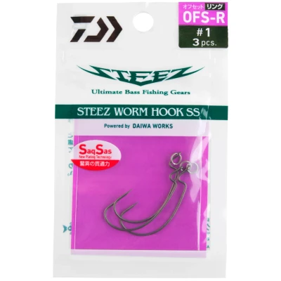 Afbeelding van Daiwa Steez Worm Hook SS OFS Ring Roofvis Haak #3/0 3 stuks Dropshothaken