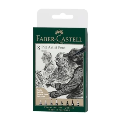 Image de Faber Castell 167158 Crayon à encre de Chine Pitt Artist Pen, couleur 199, noir, XXS, S, F, M, B, C, 1.5, Fude hard, étui 8 pièces
