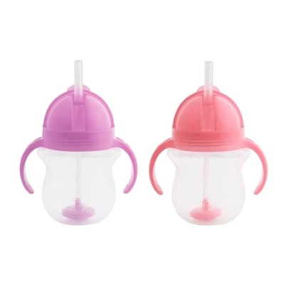 Image de Munchkin Click Lock Tip and Sip Lot de 2 gobelets à paille flexibles lestés Violet/rose 207 ml