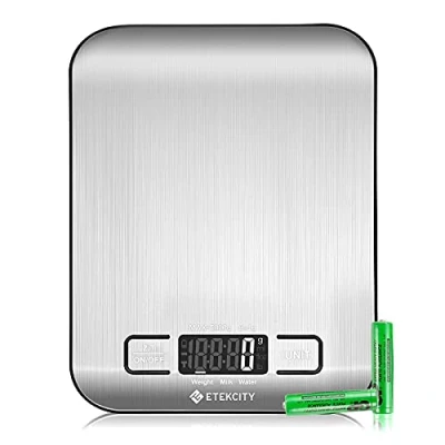 Afbeelding van keukenweegschaal digitale weegschaal elektronische 5 kg met groot LCD display, ultradunne van roestvrij staal, vloeistofmeting, hoge precisie tot 1 g, Tara functie