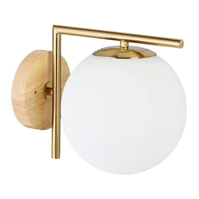 Afbeelding van Relaxdays Wandlamp messing mat GLOBI interieur retro design moderne bol h x b d 23 20 28 cm