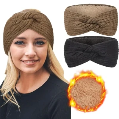 Afbeelding van DRESHOW Vrouwen Warm Gebreide Hoofdband Winter Oor Warmer Haak Hoofd Envelop Dikke Fleece Voering Haar Strips